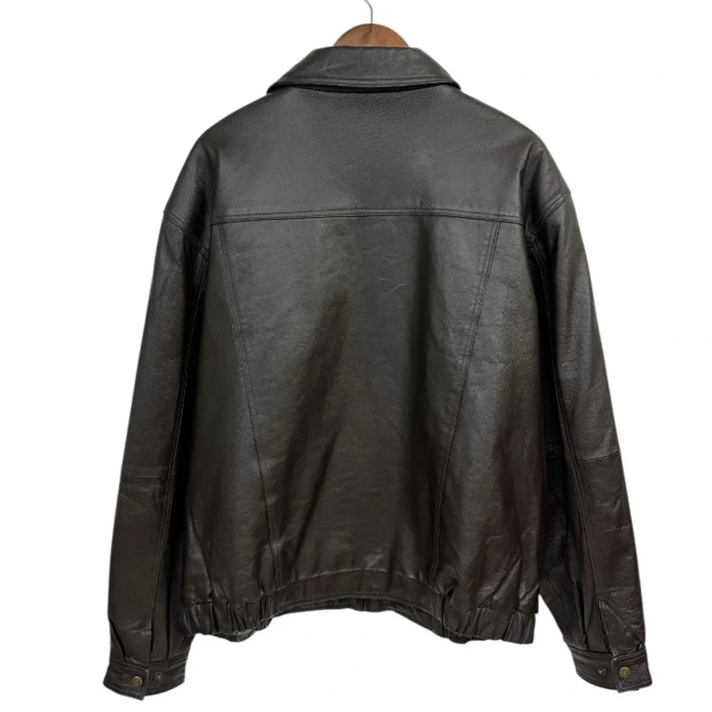 Vintage 90s Black Genuine Leather Bomber Jacket XL Mens Oversized Streetwear